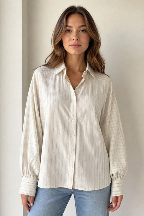 Max Studio Tops - Max Studio London Button Down Shirt Medium Ivory Striped